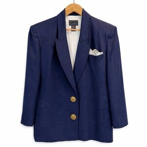 Vintage 90s Suzelle Silk Blazer Navy Gold Buttons Old Money Power Blazer 10
